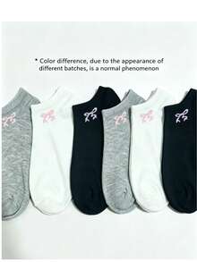 15/10/5/1 Pairs Women Short Socks/Invisible Socks, White/Black/Gray, Cute Cartoon Pattern, Breathable Moisture-Wicking Soft Comfortable, Suitable For Holiday, Sports, Casual, Business, Daily Wear, Random Color Combination - Multicolor - View 3