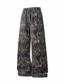 Men's Outdoor Casual Loose Leopard Print Long Pants, American Vintage Street Style Fashion Sweatpants Straight Leg Pants - Black - View 3