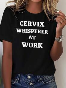 Comfortable Solid Color T-Shirt For Women, Suitable For Cervical Exams. - Black - View 7