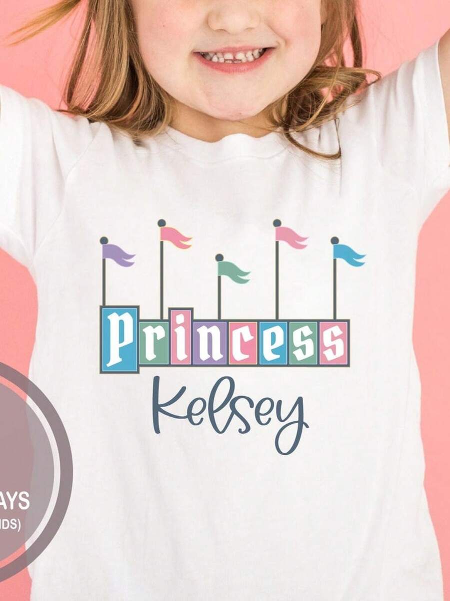Camiseta Personalizada con Nombre de Princesa , Linda Camiseta  para Niñas Pequeñas, Camiseta Personalizada de , Camiseta  para Niños, Ropa Ligera para Uso Diario, Regalo Perfecto para Mujeres en Días Festivos, Vestimenta Diaria Sencilla y a la Moda, Ropa Casual Resistente al Desgaste para Mujeres. - Blanco - Ver 1