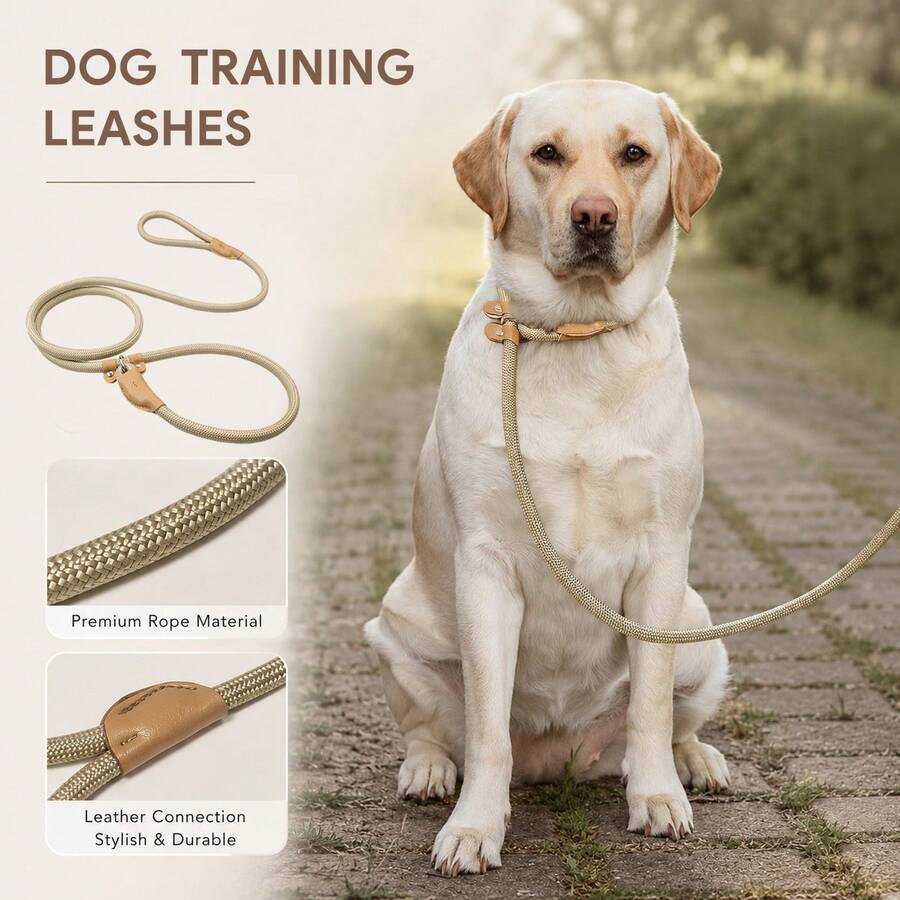 1pc 1.8M Multi-Functional Aesthetic Pet Leash, Provides 3 Sizes, Sliding Dog Leash, Nylon Material, Adjustable Collar Suitable For Small, Medium, Large Dogs, Durable Rope, Reflective Stitching, Round Rope Design, Non-Pulling, P-Shaped Chain & Rope Applicable For Walking Dogs & Outdoor Activities, Happy Dogs, Dog Supplies - Multicolor - View 1