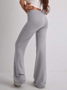 Women's Casual Commuting Minimalist Solid Color Elastic Waist Flare Pants - Light Grey - View 2