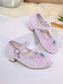 1 Pair Girls' Light Purple Simple Elegant Low Heel Shoes, Dance Shoes, Princess Shoes, Party Shoes, Perfect For Kids' Birthday, Holiday, Christmas Gifts, Suitable For Parties, Events, Graduation Ceremonies, Various Performances, All Seasons Wear - Mauve Purple - View 3