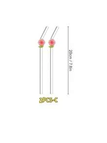 1/2PCS Reusable Curved Flower Glass Straw Set,For Smoothies, Cocktails, Bubble Tea, Soda, Summer Drinks, Pool Parties, Beach. Great Gift For Christmas, Birthday, Graduation, Back To School, Valentine's Day. Kitchen Essential, Photo Prop. - Clear - View 11