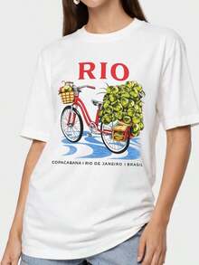 1 pieza de camisa de mujer 100% algodón, blusa de inspiración tropical, corte holgado casual, cómoda para la calle, 180g 100% algodón - Blanco - Ver 4