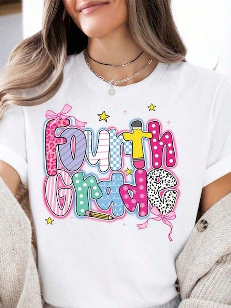 Fourth Grade Teacher T-Shirt - Fourth Grade Teacher T-Shirt - School Level T-Shirts - Teacher T-Shirts - Breathable And Comfortable - 白色 - 查看 1