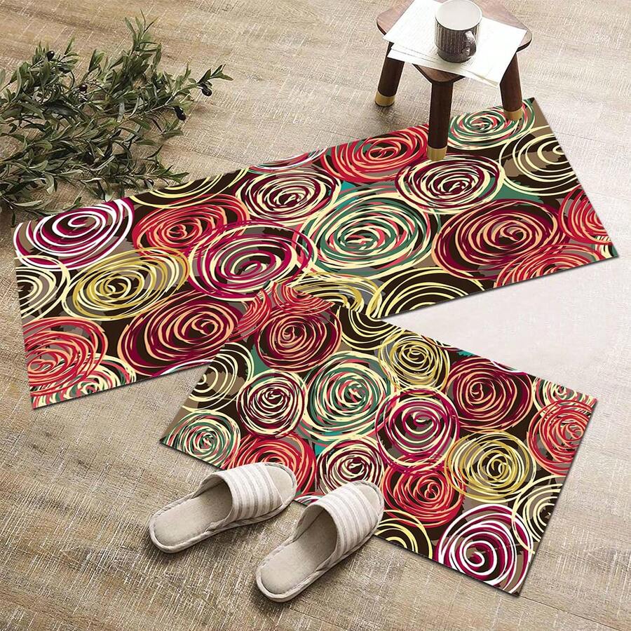 1 pieza Alfombra con estampado de patrón de líneas minimalista y colorido, serie de felpudo largo, adecuada para sala de estar, lavandería, baño, dormitorio, cocina - Multicolor - Ver 1