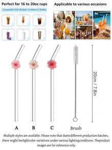 1/3/4/6PCS Flower Glass Straw – Reusable Curved Straws For Smoothies, Cocktails, Bubble Tea, Soda, Summer Drinks, Pool Parties, Beach. Great Gift For Christmas, Birthday, Graduation, Back To School, Valentine's Day. Kitchen Essential, Photo Prop. - View 5
