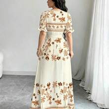 guangzhougaolangshangmao  Vestido de línea A de manga larga con cuello redondo con estampado digital floral y geométrico para mujer, primavera - Multicolor - Ver 3