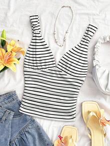 Camiseta de mujer elegante de vacaciones de tela de punto con estampado de lunares, con tirantes retorcidos y fruncidos, de ajuste ceñido, adecuada para vacaciones, citas, té de la tarde, playa, crucero, viaje a la ciudad, vacaciones en la isla, festival de música, vacaciones bohemias, se puede usar por dentro o por fuera.Parte superior con estampado de lunares, top de tirantes con estampado de lunares, blusas de verano lindas para mujer con estampado de lunares, top básico con estampado de lunares - Multicolor 4 - Ver 3