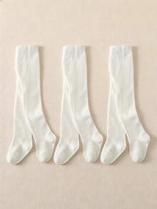 3 Pairs Girls' All-Match Solid Color Leggings, Snug Fit Tights Suitable For Spring, Autumn And Transitional Seasons, Versatile For Daily Wear, School Uniforms And More - White - View 5