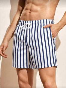 Plus Size Men's Casual Striped Beach Shorts - Multicolor - View 1