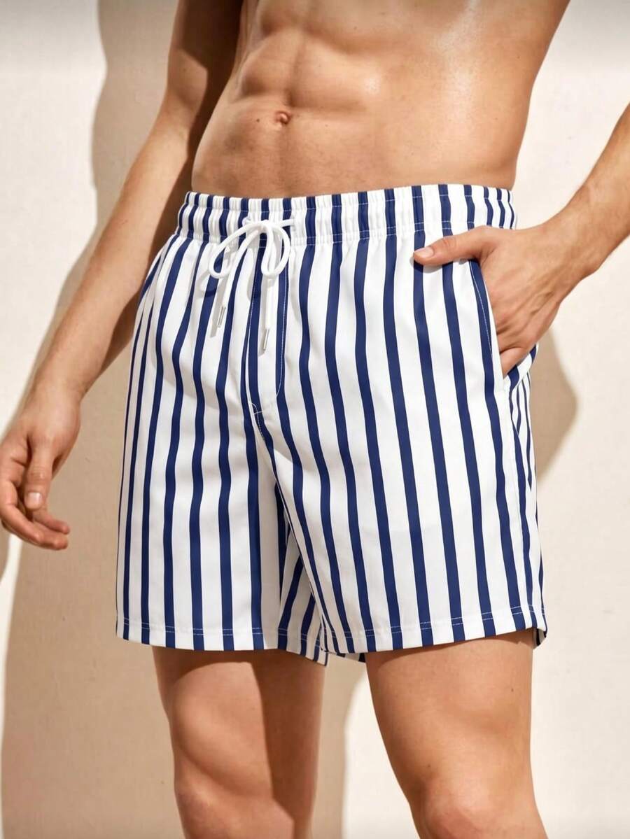 Plus Size Men's Casual Striped Beach Shorts - Multicolor - View 1