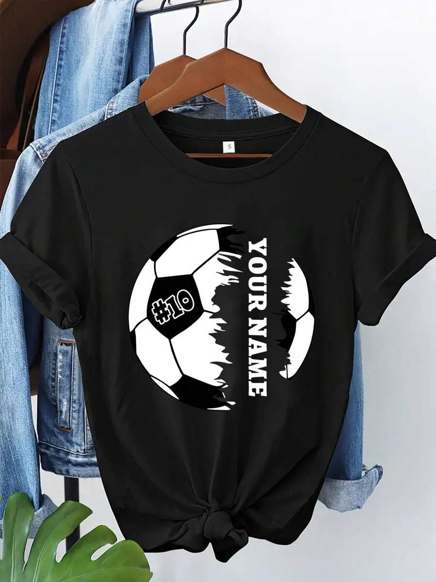 [Producto Personalizado]Camiseta de Jugador de Fútbol Personalizada, Camiseta con Nombre de Jugador de Fútbol, Camiseta Personalizada de Jugador de Fútbol, Balón de Fútbol Personalizado, Camiseta para Amantes del Fútbol - Negro - Ver 1