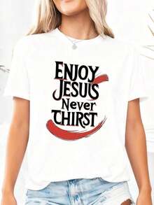 Camiseta Casual para Mujer con Estampado Enjoy Jesus -1Camiseta Algodón - Blanco 4 - Ver 4