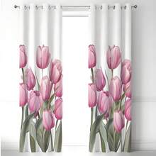 Lightweight, Semi-Sheer Curtains With A Linen Texture And Floral Print, Softly Filtering Light, 2-Piece Set For Bedroom And Living Room - Pink - View 7