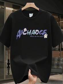 Camiseta de manga corta para hombre,% algodón, de marca de moda, estilo casual de verano, talla, corte holgado, prenda versátil adecuada para todas las estaciones. Se puede usar como capa base en primavera y otoño o sola en verano. Estilo unisex, perfecta para amigos. Camiseta de marca de moda,% algodón y de peso pesado. - Negro - Ver 2