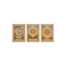 3幅复古塔罗牌帆布墙画，太阳、月亮和星星的神秘星空图案，充满波西米亚风情，适合客厅卧室装饰，复古神秘家居装饰，无框 - 826 - 查看 14