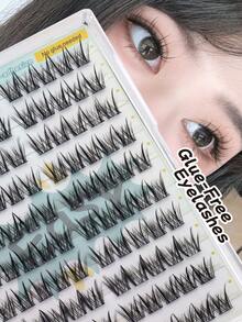 100pcs/Set D-Curl Glue-Free Double-Tip Cat Ear Cartoon Lashes, Fluffy Curly Segmented 3D Lashes, Waterproof, Suitable For Beginners, Easy To Wear, Portable - View 1