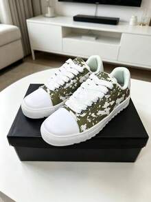 Numeris Tênis Esportivos Casuais Multifuncionais Unissex, Sola Grossa Aumento de Altura Modelos para Casais Clássico Moda Tênis de Skate, Outono/Inverno - Verde Militar - Visão 3