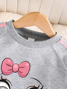 Young Girl' Bow Decor Warm Crew Neck Sweatshirt And Pants Set - Grey - View 3