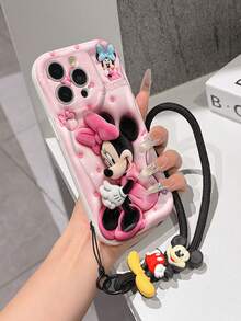 This Disney Mickey Mouse Lanyard Phone Case Is Fully Covered In TPU Material. It's Shockproof, Lightweight, And Compatible With IPhone17/16/11/13/15/15 Plus/15 Pro/15 Pro Max/12/14 Pro Max/11 Pro Max/12 Pro/12 Pro Max/13. This Phone Case Makes A Popular Birthday Gift Or Business Gift; It's Durable, Stain- And Fingerprint Resistant, And Suitable For Both Men And Women. The Set Also Includes A Mickey Mouse Phone Case And A Mickey Mouse Plush Bracelet. It's A Perfect Gift For Friends And Family. This Stylish Phone Case Is Fun, Lightweight, And Durable. IPhone17 Pro Max Phone Case, Minnie Mouse Phone Case. - trắng - Xem 3