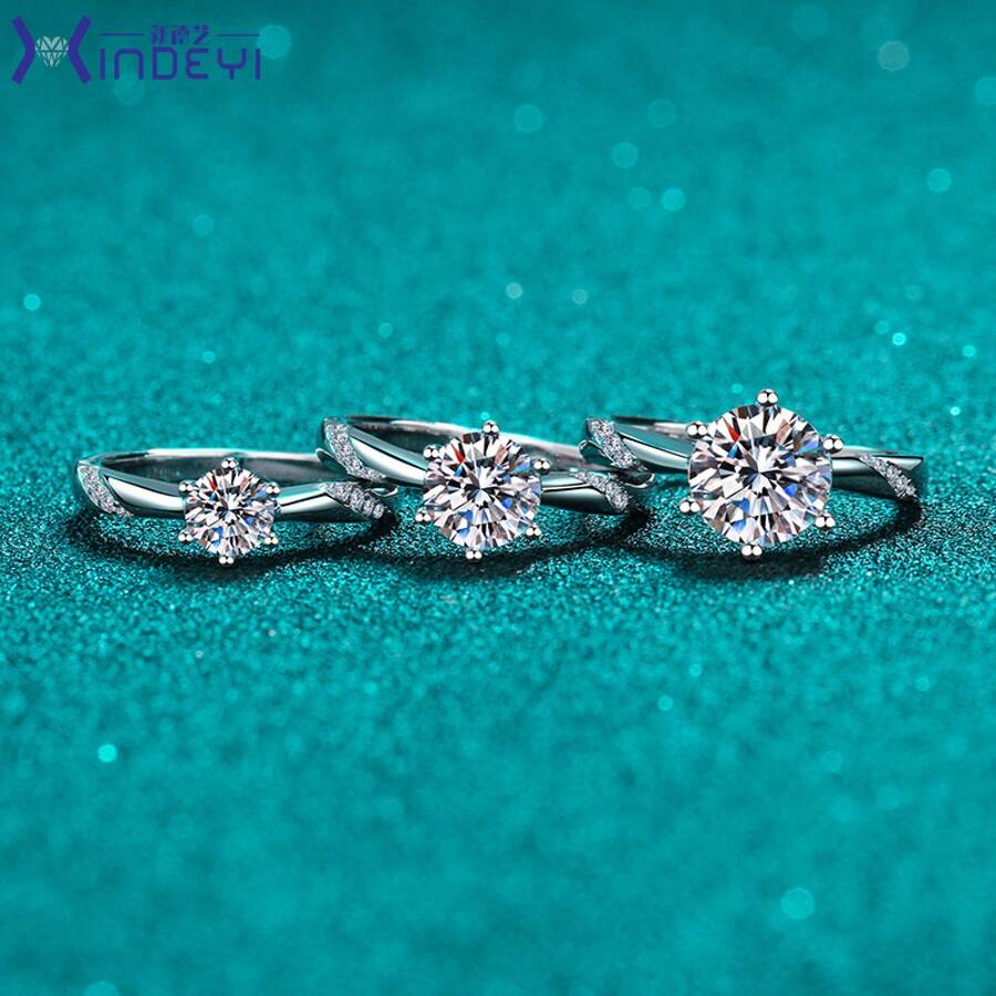 Swaro Fabricante XDY Source Zhoujia, Anillo de Joyería Ajustable de Plata 925 para Mujer, Anillo de Diamante de 0.50ct 1 QuilateDiamante sintético Moissanita, pasa detector de diamantes