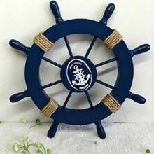 1pc Mediterranean Style Decorative Wall Hanging, Suitable For Outdoor Yard, Living Room And Office Wall, Wooden Rudder Miniature Decor - Multicolor - View 5