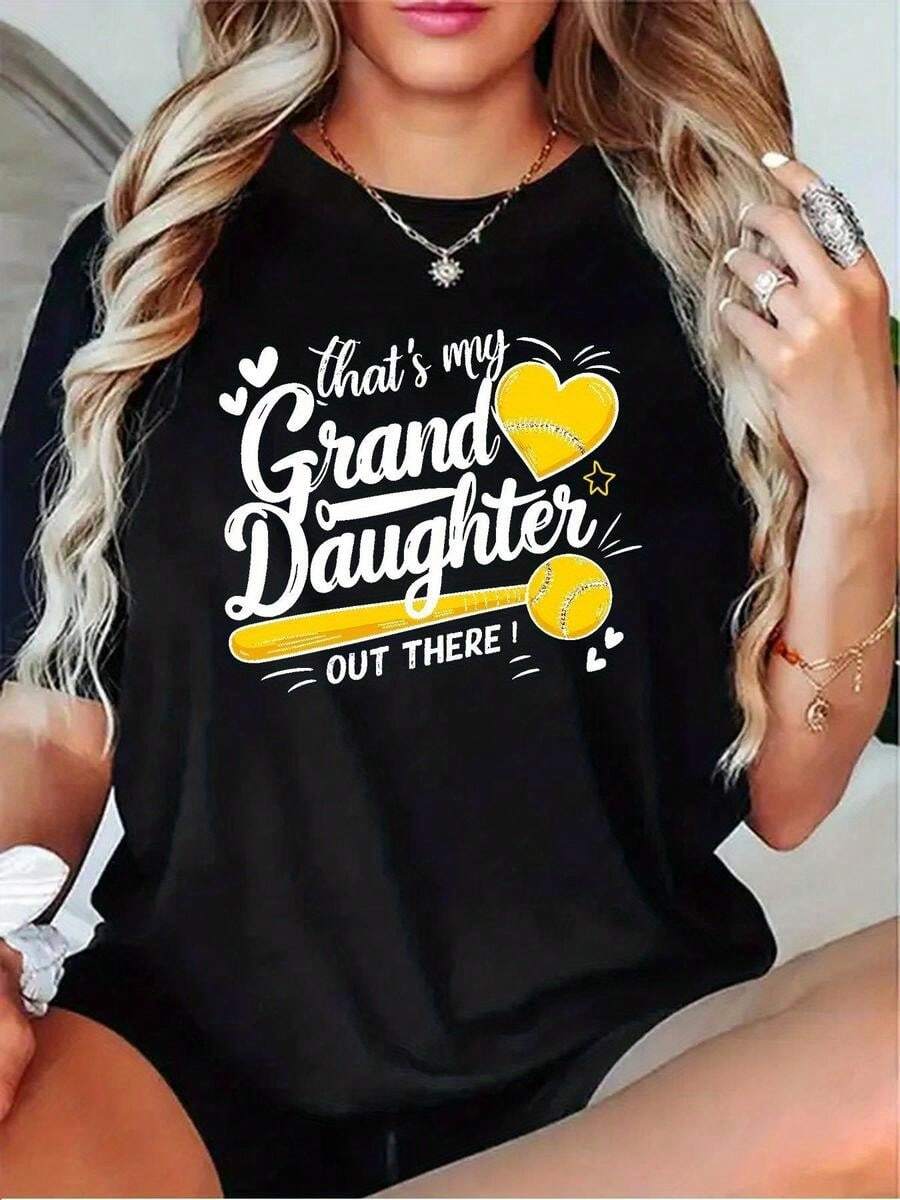 1 pieza de playera  para hombre y mujer, 100% algodón puro, cuello redondo casual con estampado, manga corta transpirable para uso diario, con dise?o de número de jugador y béisbol femenino - Negro - Ver 1