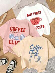 Sold Separately, Not A Three-Piece Set. Women's Vintage American-Style Printed T-Shirt, Soft And Comfortable, Available In Various Styles. Three Designs To Choose From. Made From 100% Pure Cotton, It's Ideal For Working Out, Everyday Wear, Vacations, School, The Office, And Parties. - 米色 - 查看 1