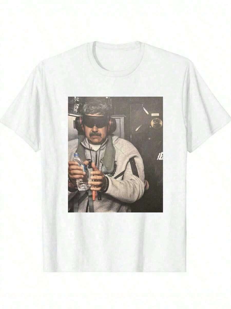 Cool Vibe T-Shirts With Nicolas Maduro Detained On A Ship Print, Men's T-Shirt, Thick Cotton T-Shirt, BYEG Style Men's Clothing - 白色的 - 查看 1