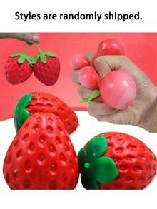 1pc Oversized Strawberry Squeeze Toy, Realistic Stress Relief Ball, Creative Decompression Gadget - Multicolor - View 6