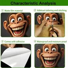 1pc 2D Flat Self-Adhesive Trash Can Sticker Funny Monkey Trash Can Sticker, Crazy Ape Decal, Waterproof Outdoor Garbage Bin Decor, Cute Yard DIY Decoration, PVC Material, Easy To Peel And Stick, Flat Art Sticker, Kitchen Storage - A - View 9