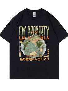 blusas para mujer Hippity Hoppity Get Off My Property Frog Tshirt Men Women Japanese Vintage Casual Oversized T Shirts Men's 100 Cotton T-shirts - Negro - Ver 1