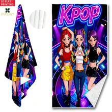 1pc Beach Towel In K-POP Style With A Pink-Purple Gradient Starlight Background, Featuring Anime Character Designs, Suitable For Beach Vacations, Poolside Relaxation, Outdoor Parties, Terrace Rest, And Camping - B - View 5