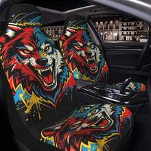 1pc Creative Colorful Wolf Head Print Car Seat Cover, Breathable Mesh Fabric, Soft & Comfortable, Suitable For Summer, Decorative Car Interior Accessory, Unisex Car Seat Cover, Fit For Sedan, SUV And Van - Multicolor - View 2