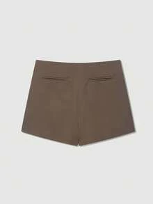 Minifalda asimétrica envolvente de unicolor casual para mujer, falda-pantalón minimalista de moda para el verano - Marrón - Ver 2