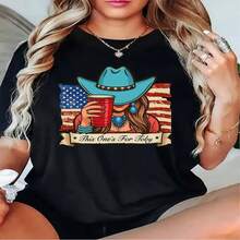 1 pieza de playera  para hombre y mujer, 100% algodón puro, cuello redondo casual con estampado, manga corta transpirable para uso diario, dise?o de copa de cerveza roja con bandera estadounidense patriótica - Negro - Ver 2