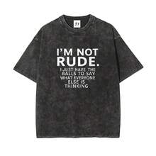Camiseta unisex de talla grande S~5XL para mujer y hombre, estilo vintage lavado, cuello redondo, manga corta. - Negro - Ver 1