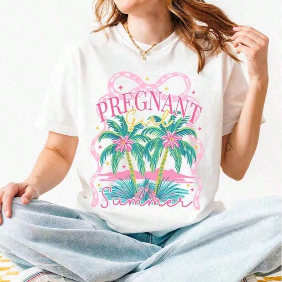 Camiseta de Verano para Mujer Embarazada 100% Algodón, Camiseta de Maternidad, Camiseta para el Día de la Madre, Camisetas Estampadas 100% Algodón para Mujer, Camisetas Gráficas de Primavera/Verano para Mujer, Transpirable y Cómoda. - Blanco 013 - Ver 1