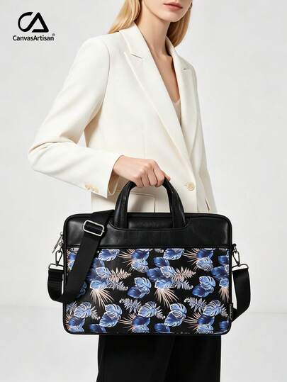 canvas artisan Túi đựng laptop thời trang bằng da PU, túi xách đa năng có tay cầm, túi bảo vệ máy tính xách tay in hình.