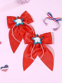 2 peças de laços de cabelo brilhantes para o 4 de julho para adolescentes, com laços de miçangas, presilhas de jacaré, presilhas de cabelo com glitter e estrelas, presilhas grandes com cauda para o Dia da Independência, presilhas delicadas para o 250º aniversário dos Estados Unidos, acessórios de cabelo para adolescentes. - Vermelho - Ver 8