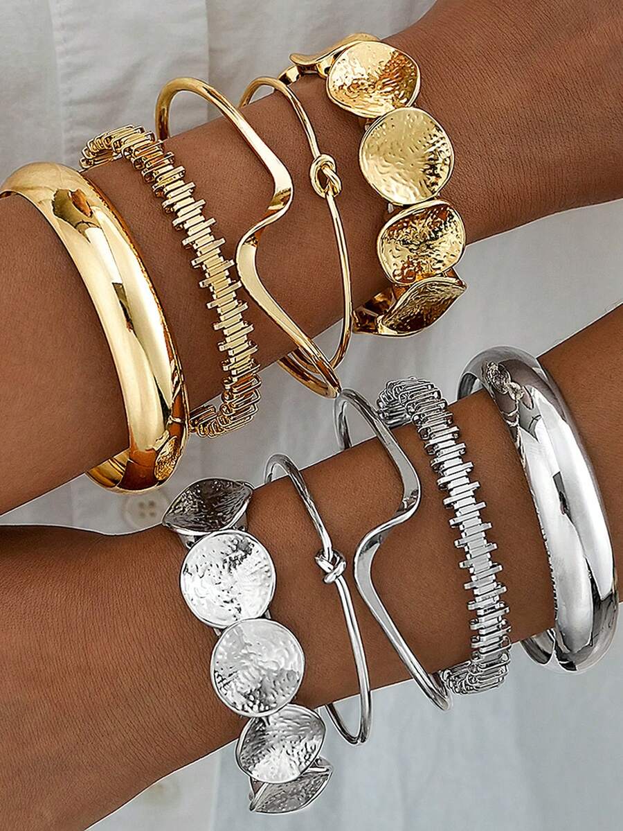 10pcs/Set Wavy Knot Round Bracelet, Fashionable & Elegant Accessories, Suitable For Women's Daily Wear, Gift For Girlfriend (Includes Size Chart For Customized Purchase) - Multicolor - View 1