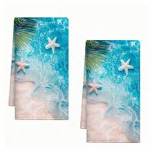 1pc/2pcs/4pcs Polyester Kitchen Towels, Tropical Blue Ocean And Palm Leaf Print, Soft Fabric, Absorbent And Quick-Drying, Washable And Reusable, Suitable For Kitchen Cleaning And Home Decor - Multicolor - View 11