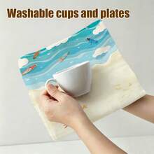1pc/2pcs/4pcs Coastal Beach Print Towel, Super Soft Quick Dry Absorbent Towel, Surfboard Starfish & Ocean Wave Pattern, Machine Washable, For Kitchen & Bathroom Decor - Multicolor - View 6