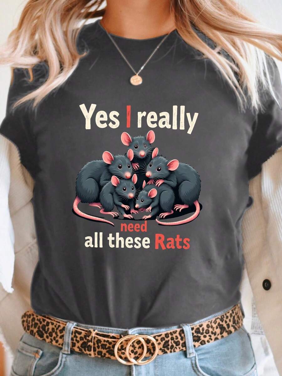 Talla grande - talla extra grande - camiseta de mujer, hecha de algodón puro, tela ligera y transpirable, diseño de cuello redondo, diseño estampado, corte de manga corta, adecuada para primavera y verano. - Gris Oscuro - Ver 1