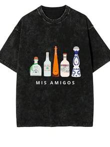 Camisetas unisex modaMis Amigos T-Shirt Tequila T-Shirt Tequila Fun T-Shirt 334817 Vintage Washed And Distressed Batik Thickened Fun Men's Short Sleeve Printed T-Shirt PRDaily Outfits For Men And Women, 100% Cotton, Graphic T-Shirts,Camisetas infantiles con dibujos animados, camisetas de cuello redondo, camisas, camisetas gráficas divertidas para hombre, camisetas con estampados de anime japonés. - Negro - Ver 1