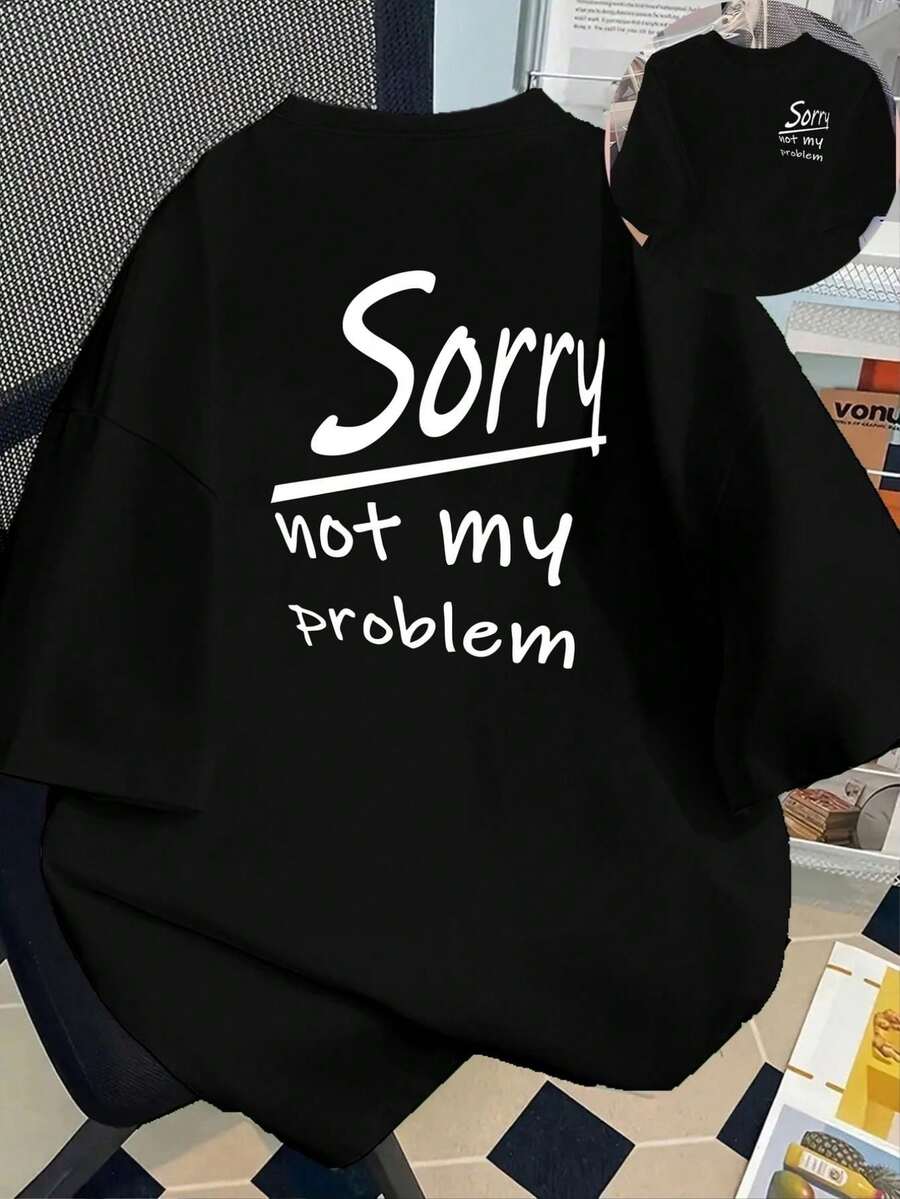 Camiseta de manga corta y cuello redondo con estampado "Lo siento, no es mi problema", ropa casual para mujer para verano y primavera - Negro - Ver 1