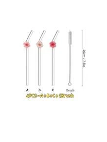 1/3/4/6PCS Flower Glass Straw – Reusable Curved Straws For Smoothies, Cocktails, Bubble Tea, Soda, Summer Drinks, Pool Parties, Beach. Great Gift For Christmas, Birthday, Graduation, Back To School, Valentine's Day. Kitchen Essential, Photo Prop. - View 8