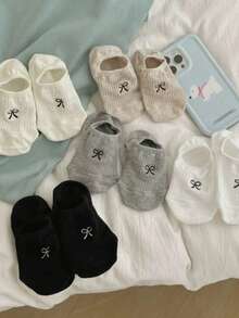 5雙女款隱形防滑透氣可愛蝴蝶結船襪，適合春夏穿著 - 彩色 - 查看 4